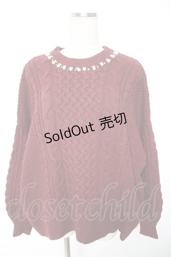 画像1: axes femme / かぎ編みニットトップス M ワイン Y-26-01-01-039-AX-TO-SZ-ZI (1)