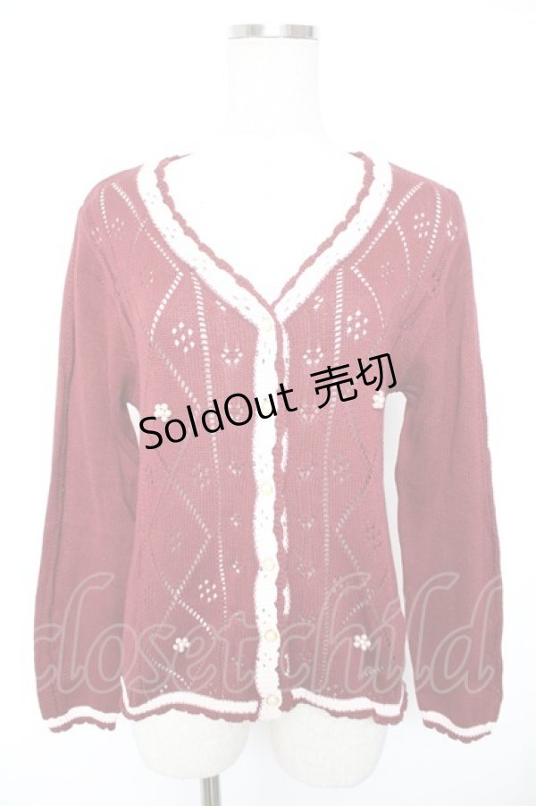 画像1: axes femme / バイカラーライン入りカーデ M ワイン Y-26-01-01-042-AX-TO-SZ-ZY (1)