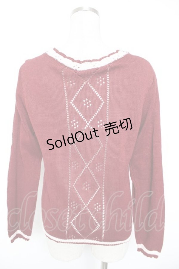 画像2: axes femme / バイカラーライン入りカーデ M ワイン Y-26-01-01-042-AX-TO-SZ-ZY (2)