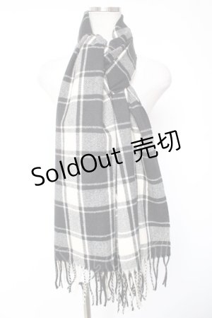 画像: NieR CLOTHING / チェック柄 大判ストールマフラー  黒×アイボリー Y-26-01-01-006-PU-ZA-SZ-ZT0204L