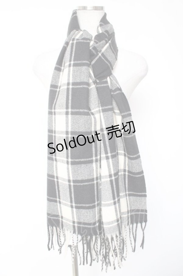 画像1: NieR CLOTHING / チェック柄 大判ストールマフラー  黒×アイボリー Y-26-01-01-006-PU-ZA-SZ-ZT0204L (1)