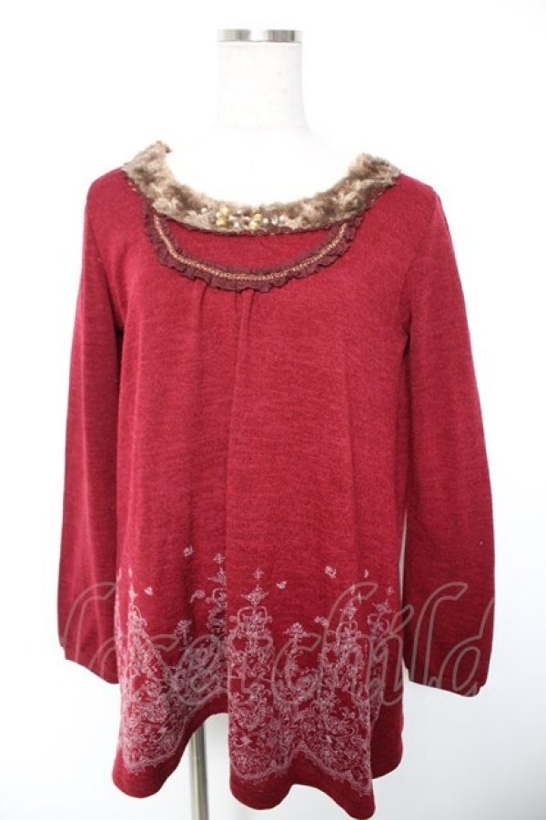 画像1: axes femme / 裾プリントチュニック M ワイン Y-26-01-01-045-AX-OP-SZ-ZY (1)