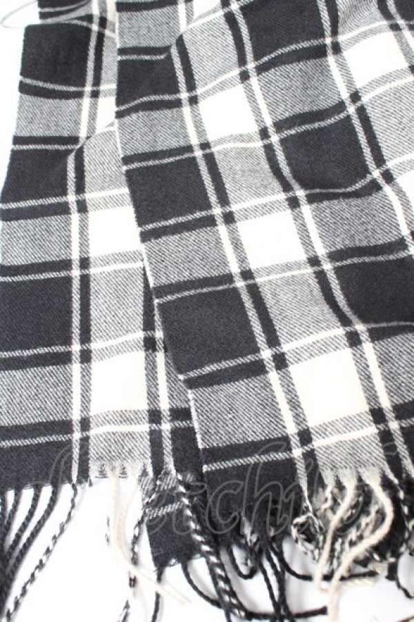 画像2: NieR Clothing / チェック柄 大判ストールマフラー  黒×アイボリー Y-26-01-01-006-PU-ZA-SZ-ZY (2)