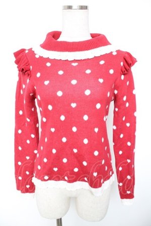 画像: axes femme kawaii / ハートドットニットプル M アカ Y-26-01-01-047-AX-TO-SZ-ZY