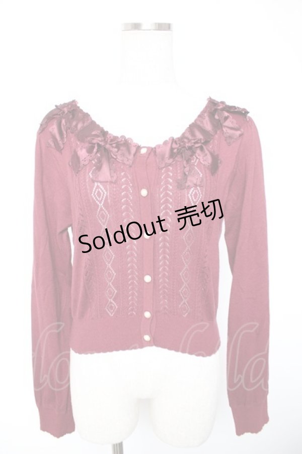 画像1: axes femme POETIQUE / ヒートカットリボン使いカーディガン  ワイン Y-26-01-01-048-AX-TO-SZ-ZY (1)