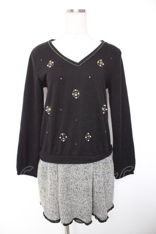 画像1: axes femme / ツイードドッキングワンピース M 黒 Y-26-01-01-059-AX-OP-SZ-ZY (1)