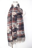 画像1: axes femme / チェック薔薇柄ストール  紺 Y-26-01-01-008-AX-ZA-SZ-ZY (1)