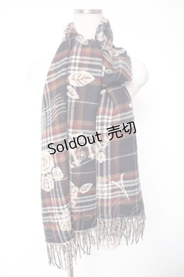 画像1: axes femme / チェック薔薇柄ストール  紺 Y-26-01-01-008-AX-ZA-SZ-ZY (1)