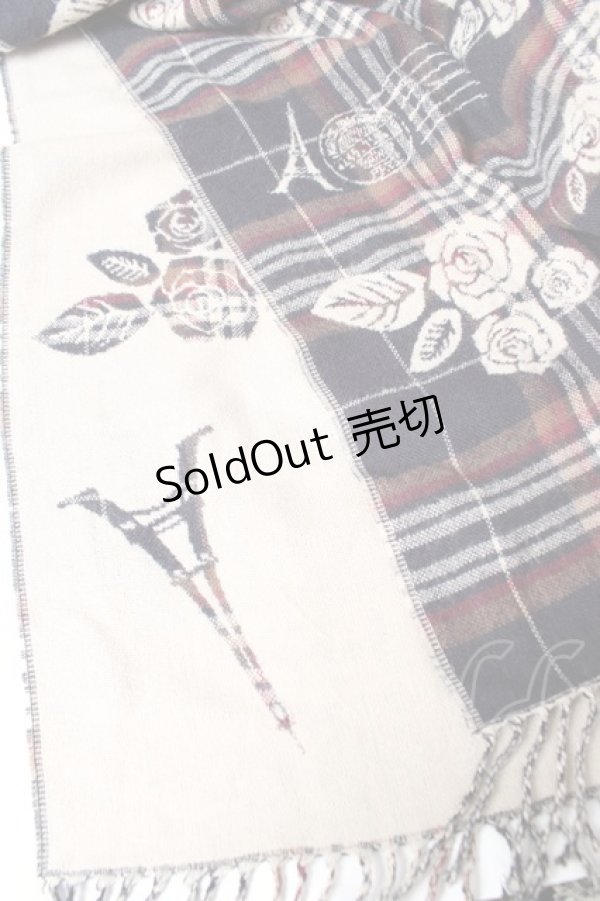 画像2: axes femme / チェック薔薇柄ストール  紺 Y-26-01-01-008-AX-ZA-SZ-ZY (2)