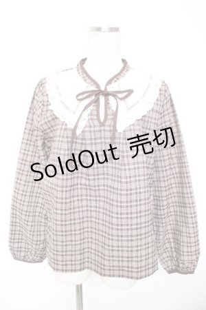 画像: axes femme POETIQUE / レース襟チェックレトロブラウス  茶 Y-26-01-01-065-AX-BL-SZ-ZI