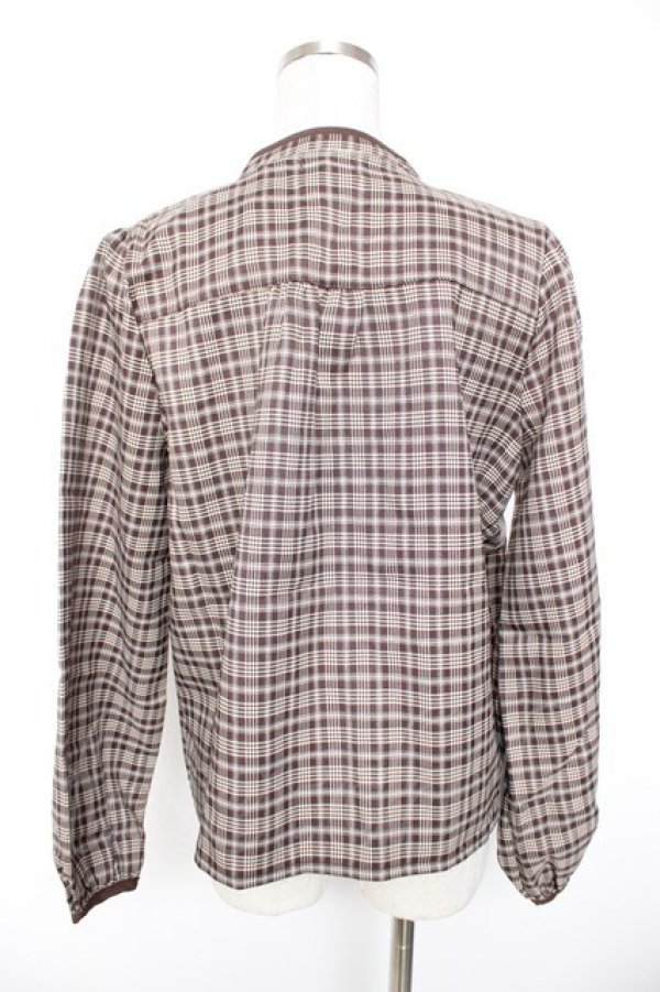 画像2: axes femme POETIQUE / レース襟チェックレトロブラウス  茶 Y-26-01-01-065-AX-BL-SZ-ZY (2)