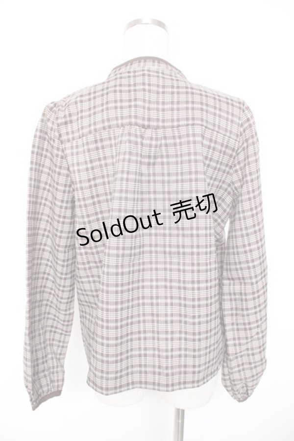 画像2: axes femme POETIQUE / レース襟チェックレトロブラウス  茶 Y-26-01-01-065-AX-BL-SZ-ZI (2)
