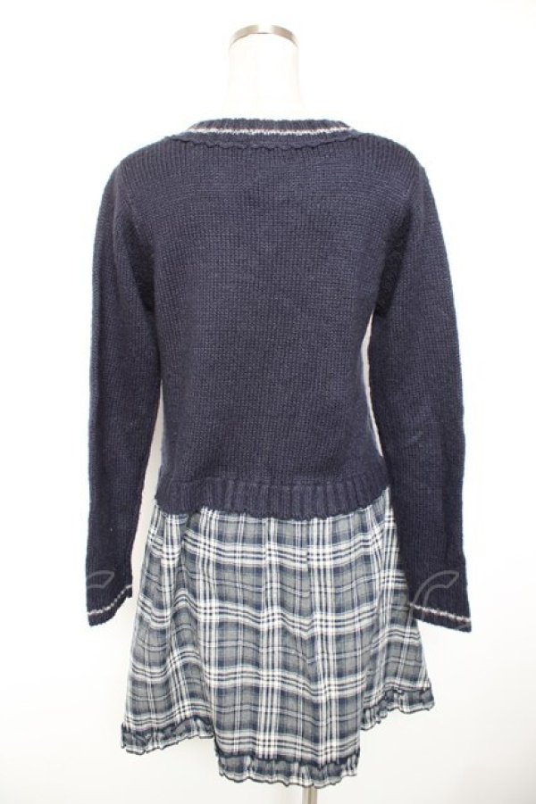 画像2: axes femme POETIQUE / ワッペン付きニットドッキングワンピース M 紺 Y-26-01-01-066-AX-OP-SZ-ZY (2)