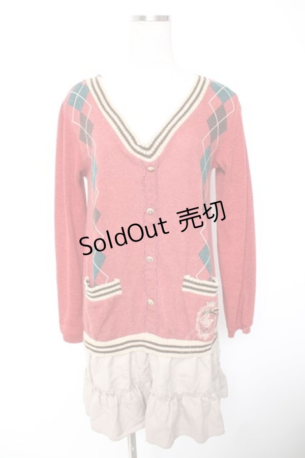 画像1: axes femme / アーガイル柄カーデ風ワピース M エンジ Y-26-01-01-067-AX-OP-SZ-ZI (1)