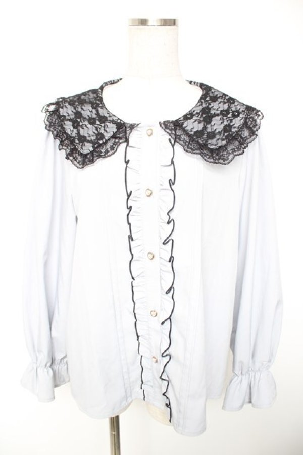 画像1: NOEMIE / レースフリル襟ブラウス M サックス Y-26-01-01-070-LO-BL-SZ-ZY (1)