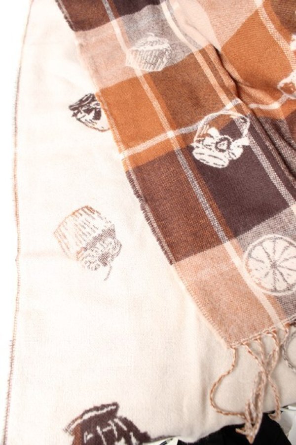 画像2: axes femme / ティータイム柄JQストール 65×180+10×2cm 茶 Y-26-01-01-009-AX-ZA-SZ-ZY (2)