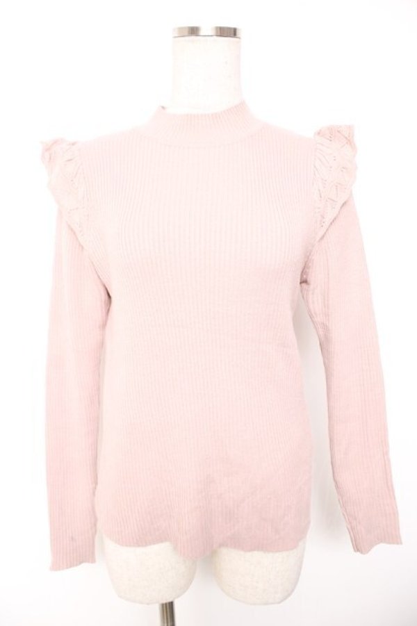 画像1: Secret Honey / ハイネックフリルリブニット 2 ピンク Y-26-01-01-077-CA-TO-SZ-ZY (1)