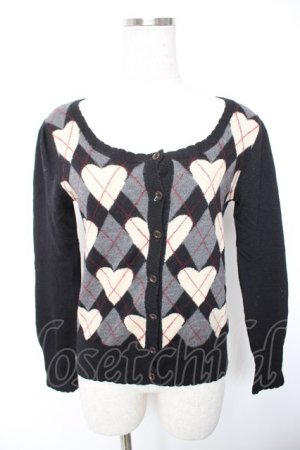 画像: Jane Marple / ハートアーガイルのカーディガン M 黒 Y-26-01-01-078-JM-TO-SZ-ZY