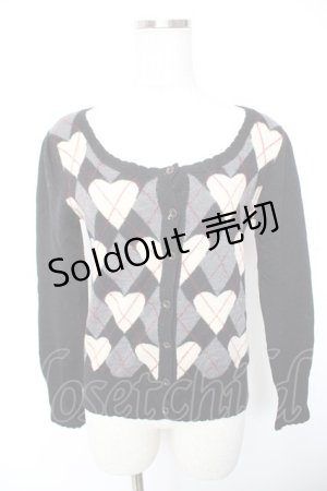 画像: Jane Marple / ハートアーガイルのカーディガン M 黒 Y-26-01-01-078-JM-TO-SZ-ZI