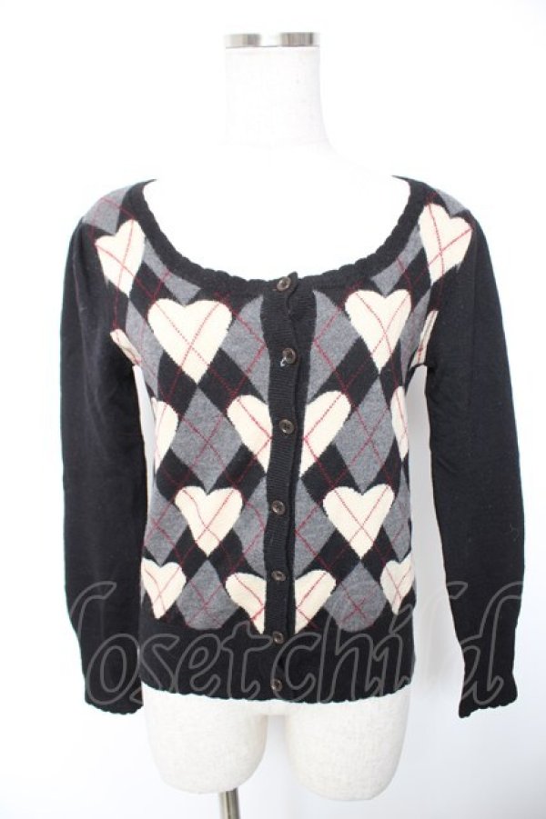 画像1: Jane Marple / ハートアーガイルのカーディガン M 黒 Y-26-01-01-078-JM-TO-SZ-ZY (1)