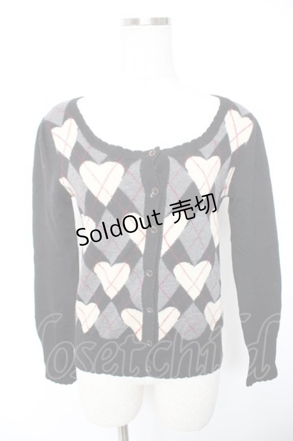 画像1: Jane Marple / ハートアーガイルのカーディガン M 黒 Y-26-01-01-078-JM-TO-SZ-ZI (1)