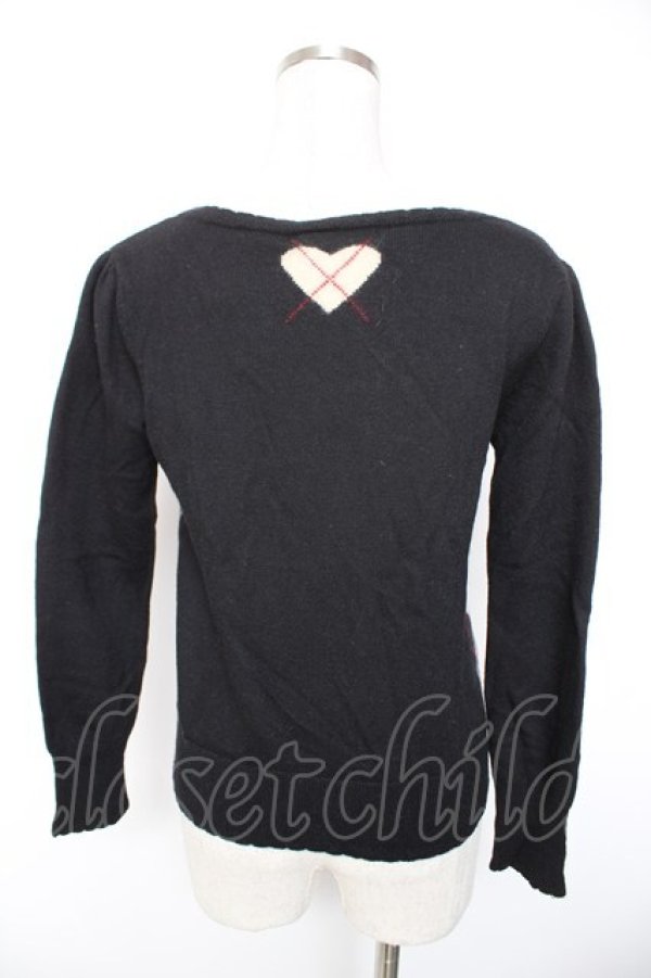 画像2: Jane Marple / ハートアーガイルのカーディガン M 黒 Y-26-01-01-078-JM-TO-SZ-ZY (2)
