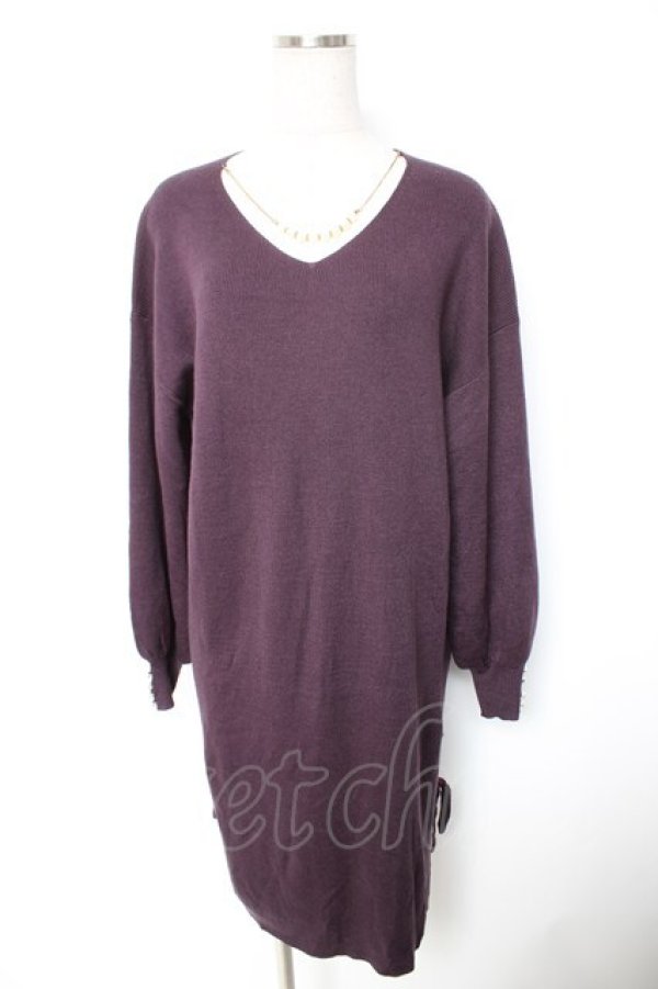 画像1: axes femme / Vネックロングニットワンピ M パープル Y-26-01-01-090-AX-OP-SZ-ZY (1)