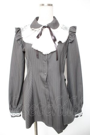 画像: Secret Honey / レースヨークラッフルタイ長袖セットアップ 2 グレー Y-26-01-01-097-CA-OP-SZ-ZI