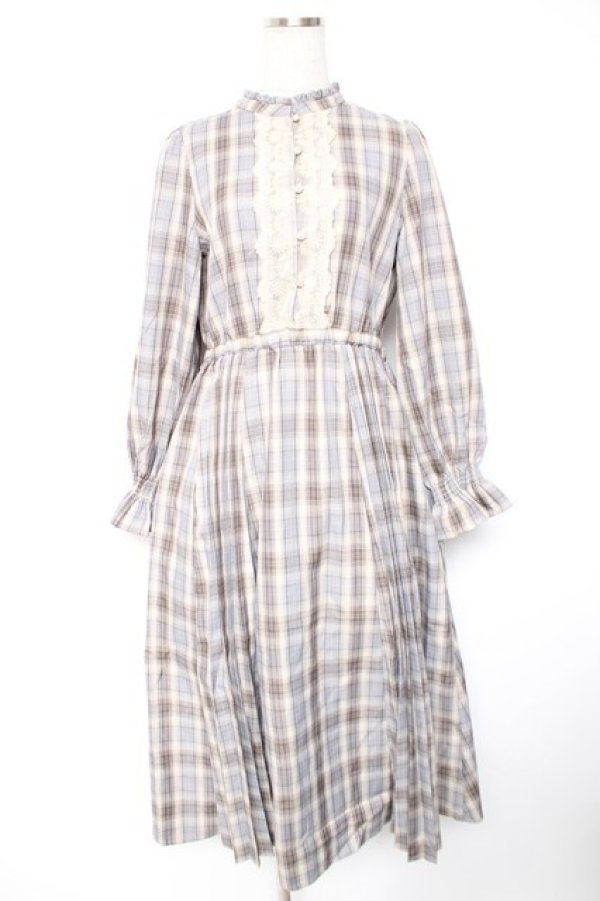 画像1: axes femme / プリーツ切替チェック柄ワンピース  生成り Y-26-01-01-099-AX-OP-SZ-ZY (1)