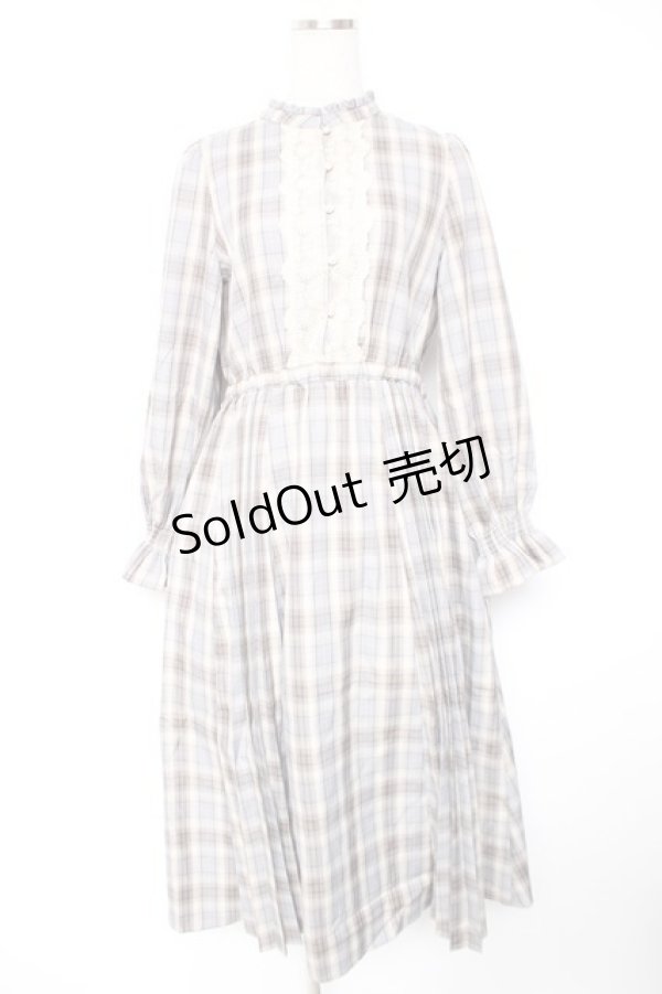 画像1: axes femme / プリーツ切替チェック柄ワンピース  生成り Y-26-01-01-099-AX-OP-SZ-ZS (1)