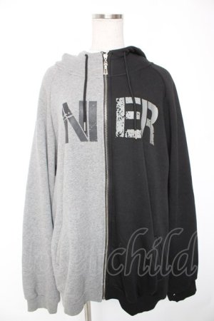 画像: NieR Clothing / 防寒裏起毛TWO-TONE ZIP PARKA【FACE LOGO】 F グレー×黒 Y-26-01-01-127-PU-JA-SZ-ZY