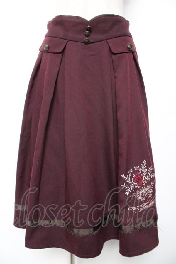 画像1: axes femme / ローズ刺繍フレアスカート F ワイン Y-26-01-01-136-AX-SK-SZ-ZY (1)