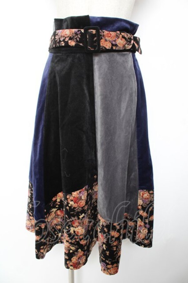 画像1: axes femme / 配色ベロアスカート M 紺 Y-26-01-01-148-AX-SK-SZ-ZY (1)