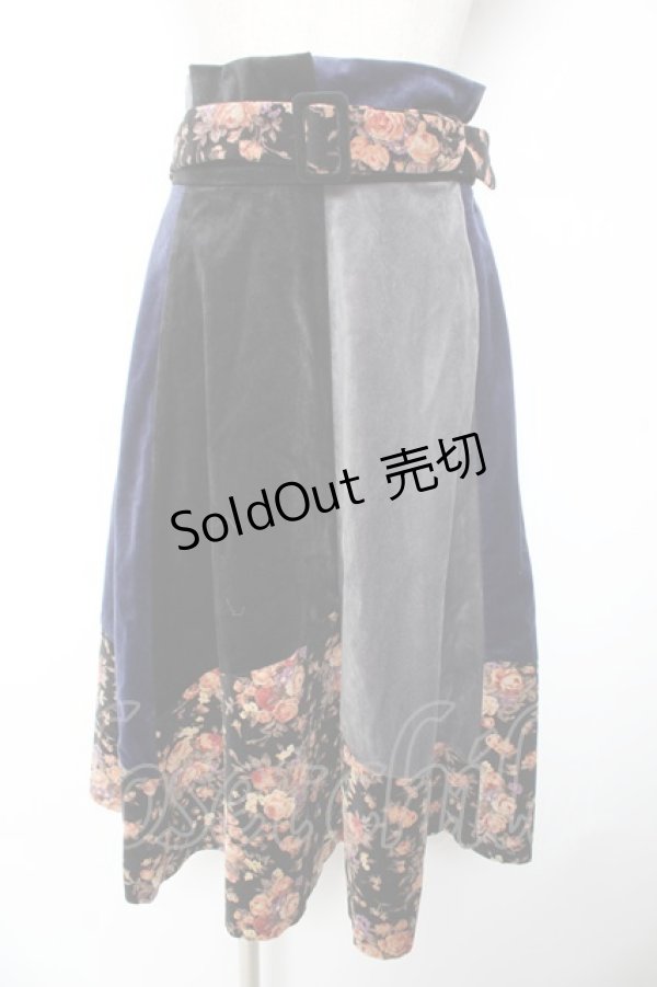 画像1: axes femme / 配色ベロアスカート M 紺 Y-26-01-01-148-AX-SK-SZ-ZY (1)