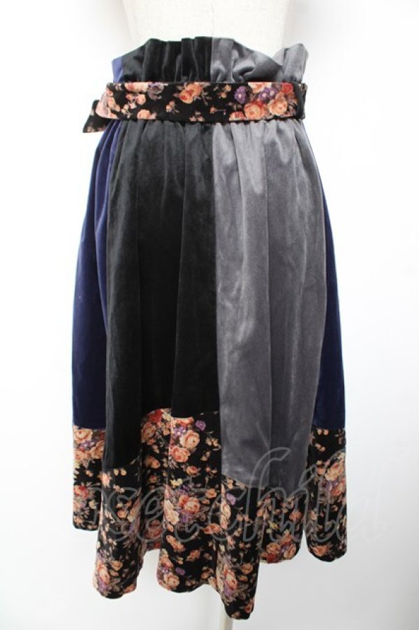 画像2: axes femme / 配色ベロアスカート M 紺 Y-26-01-01-148-AX-SK-SZ-ZY (2)