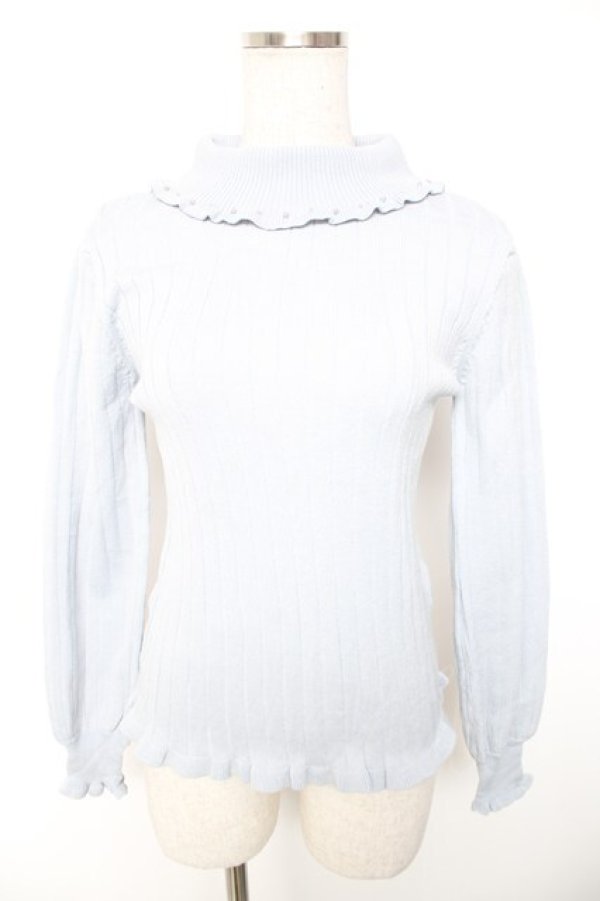 画像1: axes femme / タートルラメニットプルオーバー M サックス Y-26-01-01-035-AX-TO-SZ-ZY (1)