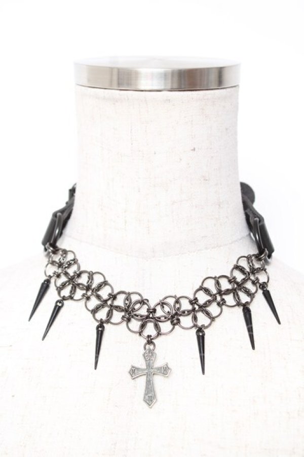 画像1: Moi-meme-Moitie / クロスロゴスパイクチェーンチョーカー  黒 Y-26-01-05-005-MO-AC-SZ-ZY (1)