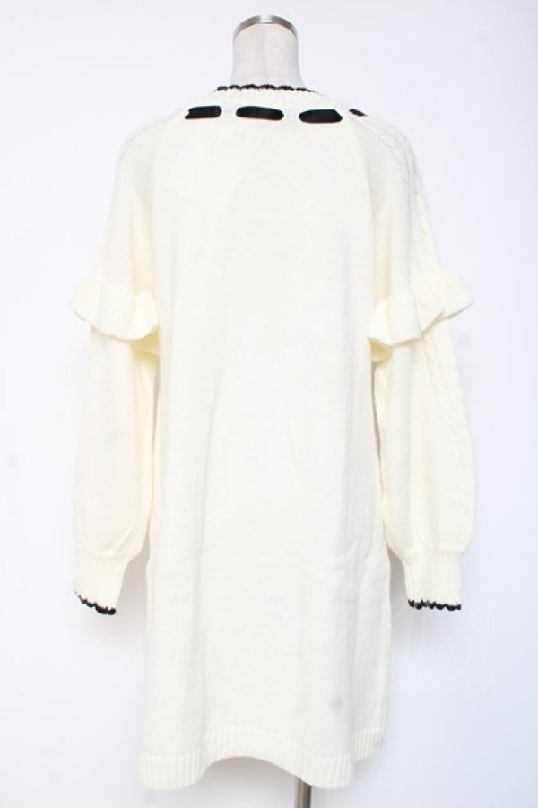 画像2: axes femme / リボン付き袖フリルニットワンピース F 白 Y-26-01-05-048-AX-OP-SZ-ZY (2)