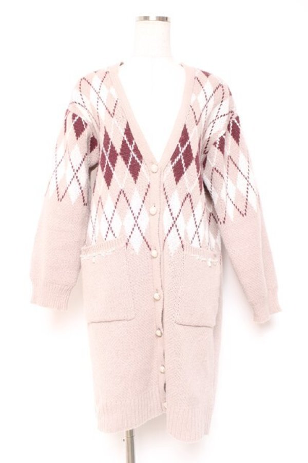 画像1: axes femme / アーガイル柄ロングニットカーディガン F モカ Y-26-01-05-054-AX-TO-SZ-ZY (1)