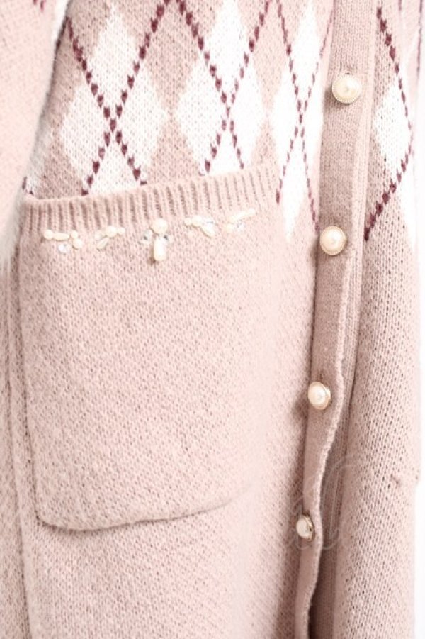 画像3: axes femme / アーガイル柄ロングニットカーディガン F モカ Y-26-01-05-054-AX-TO-SZ-ZY (3)