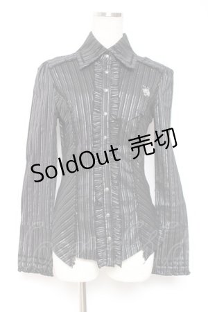 画像: Ozz oneste / 薔薇刺繍ラメストライプブラウス  黒 Y-26-01-05-058-OO-BL-SZ-ZY