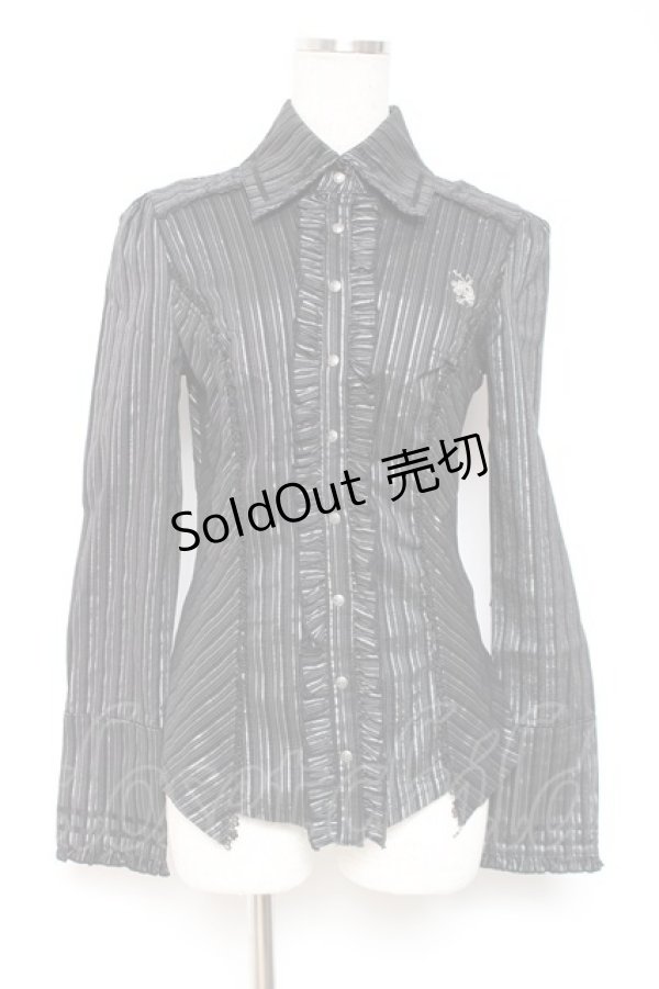 画像1: Ozz oneste / 薔薇刺繍ラメストライプブラウス  黒 Y-26-01-05-058-OO-BL-SZ-ZY (1)