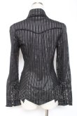 画像3: Ozz oneste / 薔薇刺繍ラメストライプブラウス  黒 Y-26-01-05-058-OO-BL-SZ-ZY (3)