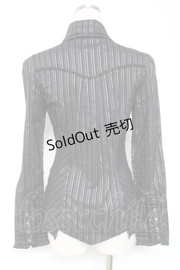 画像3: Ozz oneste / 薔薇刺繍ラメストライプブラウス  黒 Y-26-01-05-058-OO-BL-SZ-ZY (3)