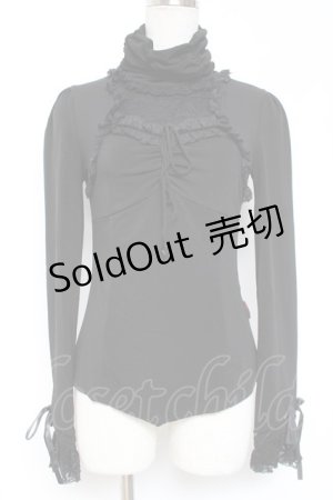 画像: Ozz Croce / レース切替ギャザースリーブハイネックトップス  黒 Y-26-01-05-061-OO-TO-SZ-ZY
