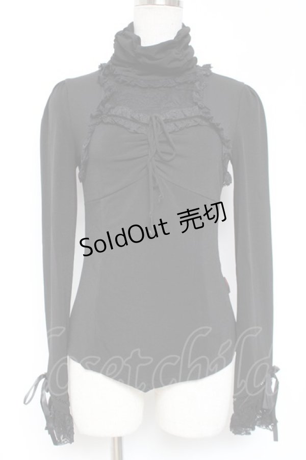 画像1: Ozz Croce / レース切替ギャザースリーブハイネックトップス  黒 Y-26-01-05-061-OO-TO-SZ-ZY (1)