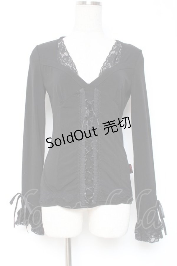 画像1: Ozz Croce / フロント編み上げトップス  黒 Y-26-01-05-062-OO-TO-SZ-ZY (1)