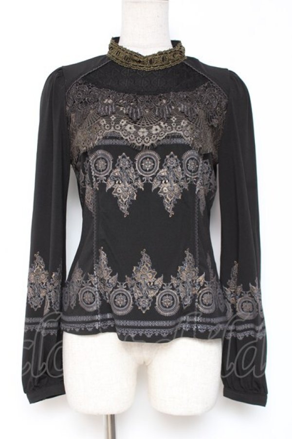 画像1: Rozen Kavalier / レース切替プリントトップス  黒 Y-26-01-05-063-OO-TO-SZ-ZY (1)