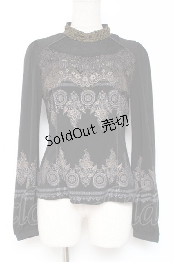 画像1: Rozen Kavalier / レース切替プリントトップス  黒 Y-26-01-05-063-OO-TO-SZ-ZY (1)