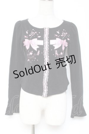 画像: BABY, THE STARS SHINE BRIGHT / リボンモチーフプリントカーディガン  黒 Y-26-01-05-078-BA-TO-SZ-ZY